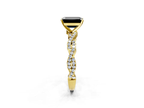 Yellow gold Fancy Black Emerald Cut Solitaire Twisted Pave Band with Four-Prong Setting_5