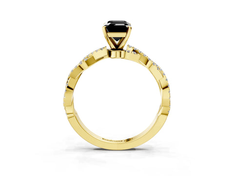 Yellow gold Fancy Black Emerald Cut Solitaire Twisted Pave Band with Four-Prong Setting_6
