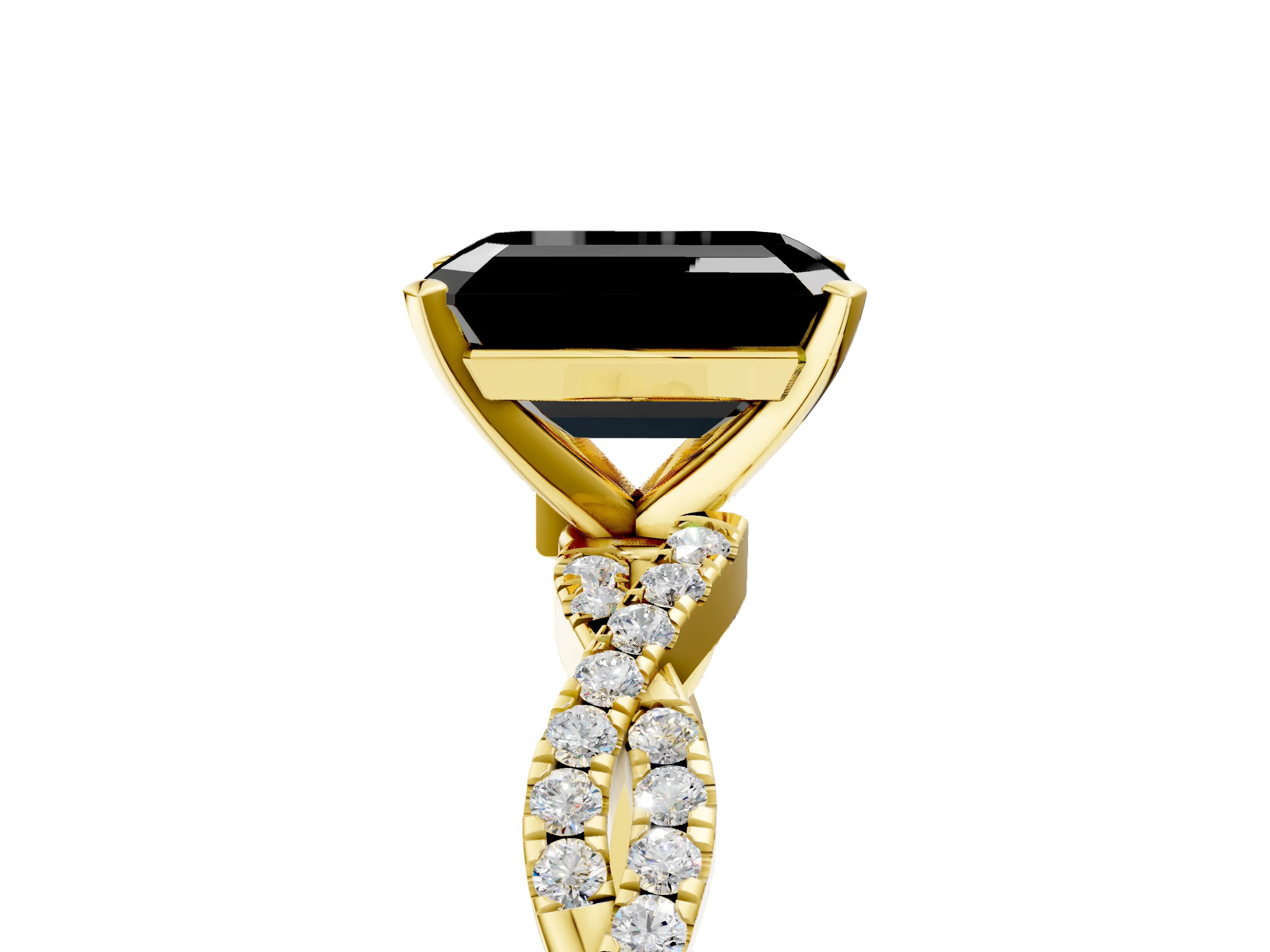 Yellow gold Fancy Black Emerald Cut Solitaire Twisted Pave Band with Four-Prong Setting_8