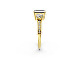 Yellow gold Fancy Black Emerald Cut Three-Stone Diamond Ring with Pavé Band and Four-Prong Setting_2