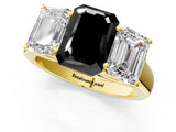 Yellow gold Fancy Black Emerald Cut Three-Stone Diamond Ring with Prong Setting on a Classic Band_13