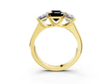 Yellow gold Fancy Black Emerald Cut Three-Stone Diamond Ring with Prong Setting on a Classic Band_15
