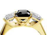 Yellow gold Fancy Black Emerald Cut Three-Stone Diamond Ring with Prong Setting on a Classic Band_16