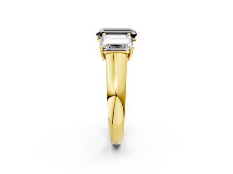 Yellow gold Fancy Black Emerald Cut Three-Stone Diamond Ring with Prong Setting on a Classic Band_2