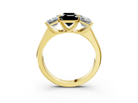 Yellow gold Fancy Black Emerald Cut Three-Stone Diamond Ring with Prong Setting on a Classic Band_3