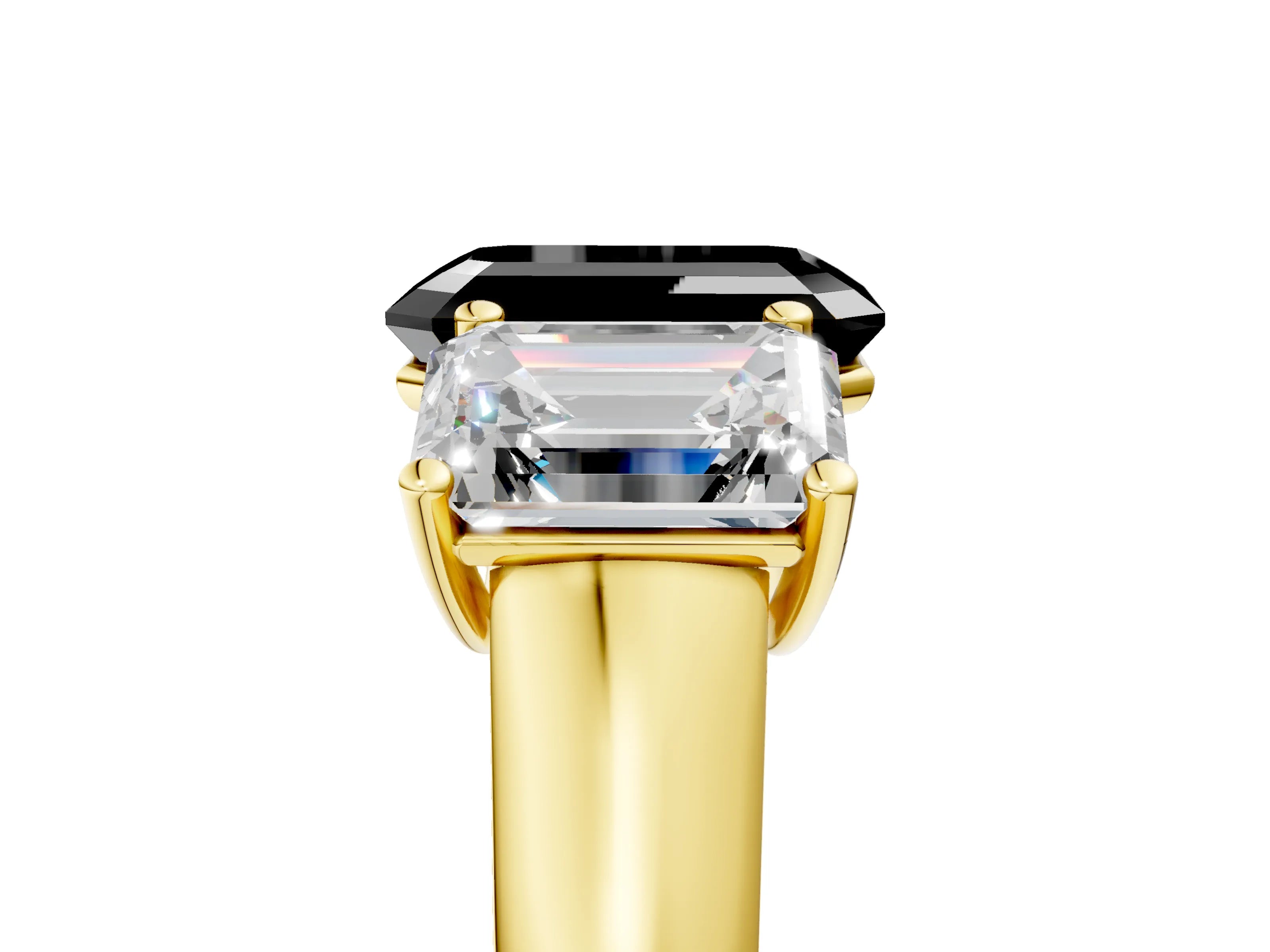 Yellow gold Fancy Black Emerald Cut Three-Stone Diamond Ring with Prong Setting on a Classic Band_5