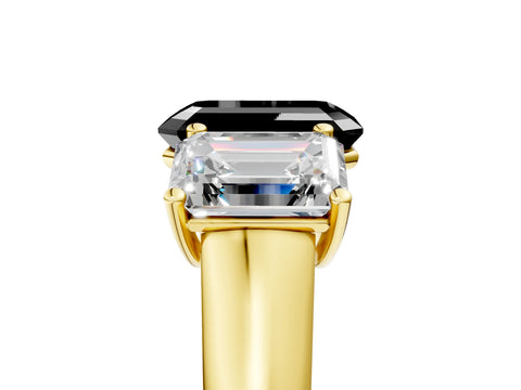Yellow gold Fancy Black Emerald Cut Three-Stone Diamond Ring with Prong Setting on a Classic Band_5