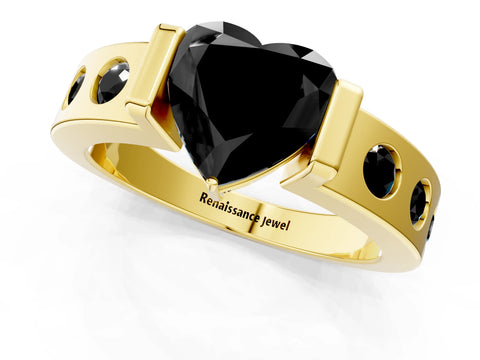 Yellow gold Fancy Black Heart Cut Brilliant Channel-Set Diamond Ring with Bezel Prong Setting_1