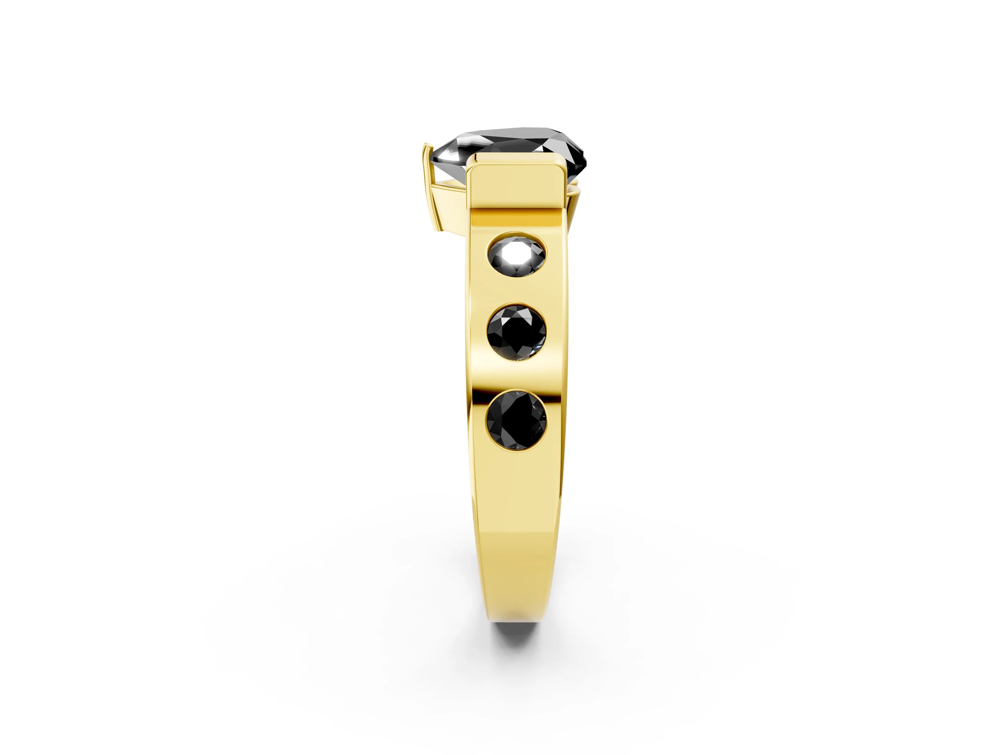 Yellow gold Fancy Black Heart Cut Brilliant Channel-Set Diamond Ring with Bezel Prong Setting_2