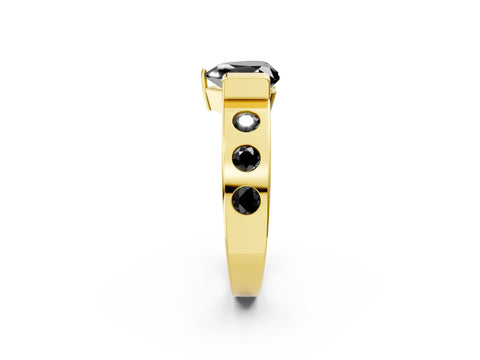 Yellow gold Fancy Black Heart Cut Brilliant Channel-Set Diamond Ring with Bezel Prong Setting_2