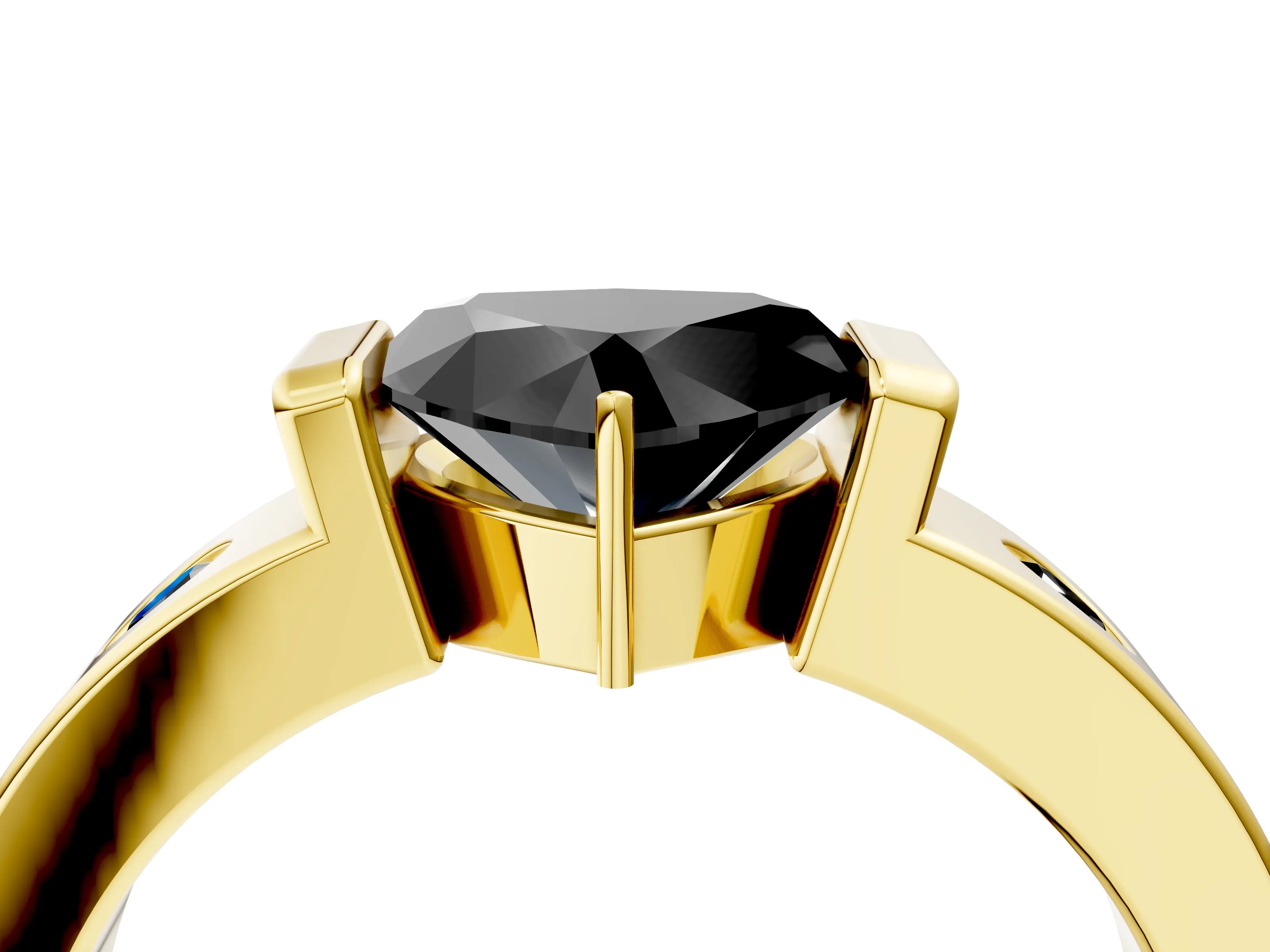 Yellow gold Fancy Black Heart Cut Brilliant Channel-Set Diamond Ring with Bezel Prong Setting_4