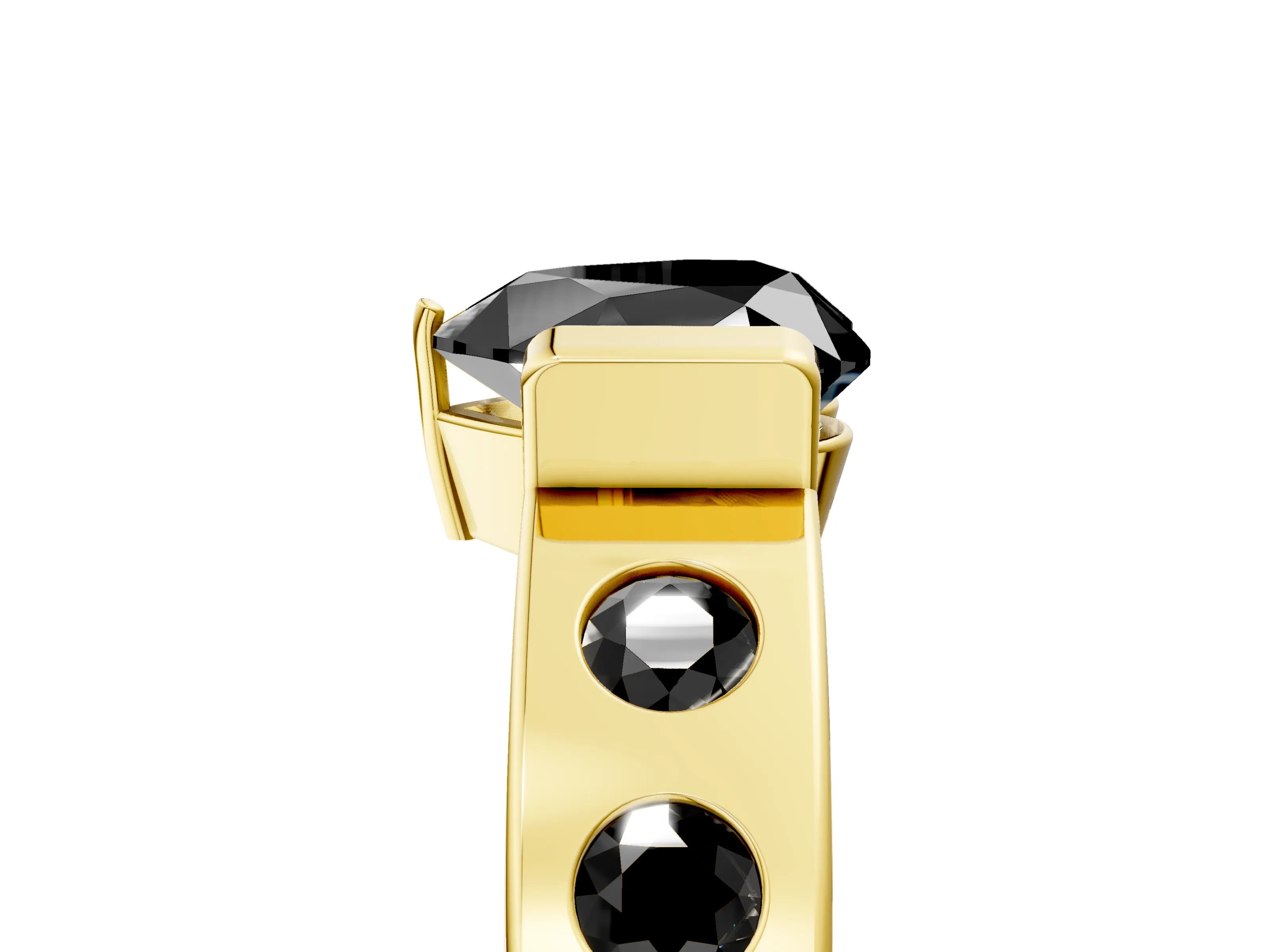 Yellow gold Fancy Black Heart Cut Brilliant Channel-Set Diamond Ring with Bezel Prong Setting_5