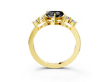 Yellow gold Fancy Black Heart Cut Brilliant Diamond Cluster Accent Solitaire Ring with Prong Setting_3