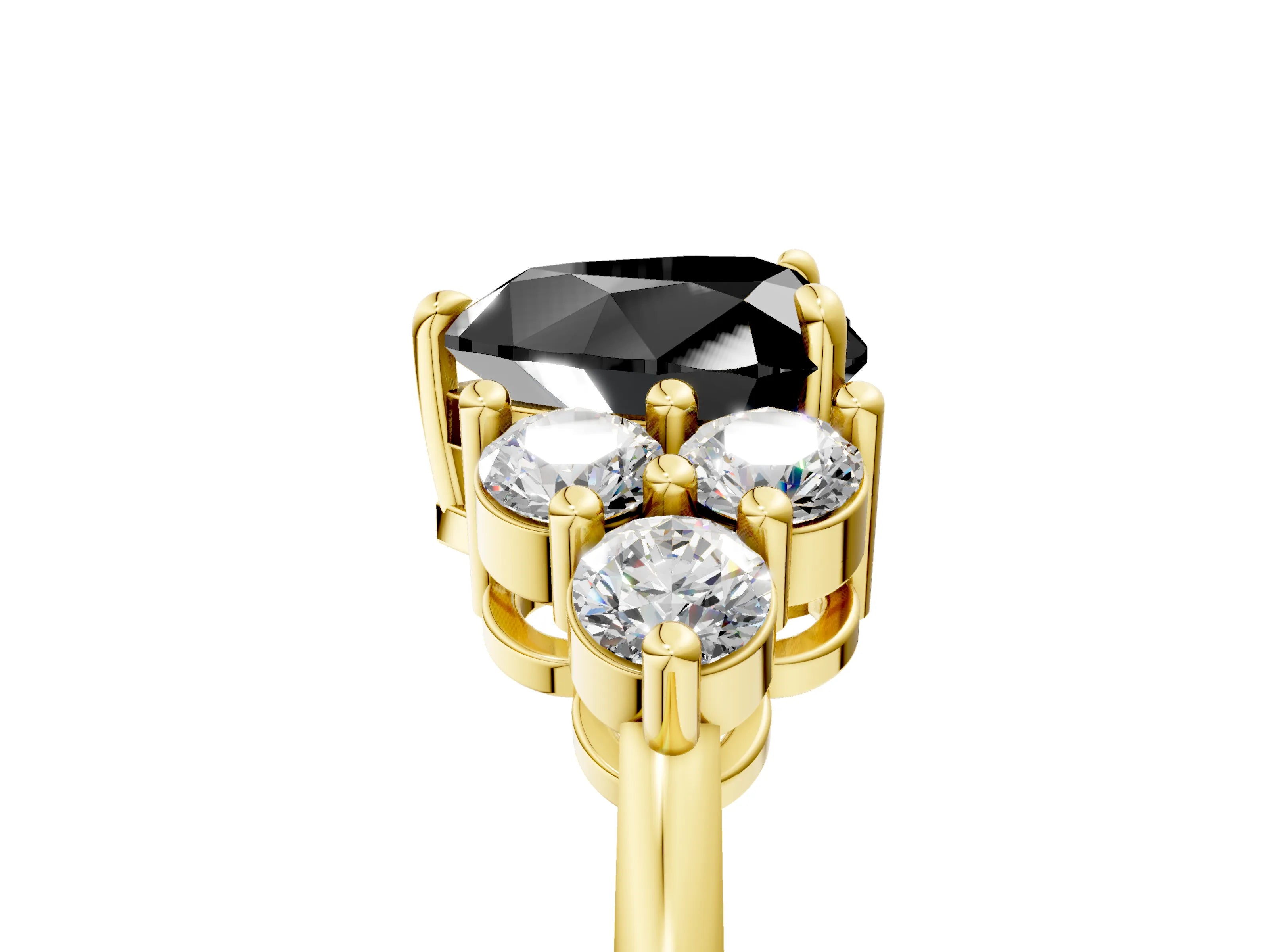 Yellow gold Fancy Black Heart Cut Brilliant Diamond Cluster Accent Solitaire Ring with Prong Setting_5