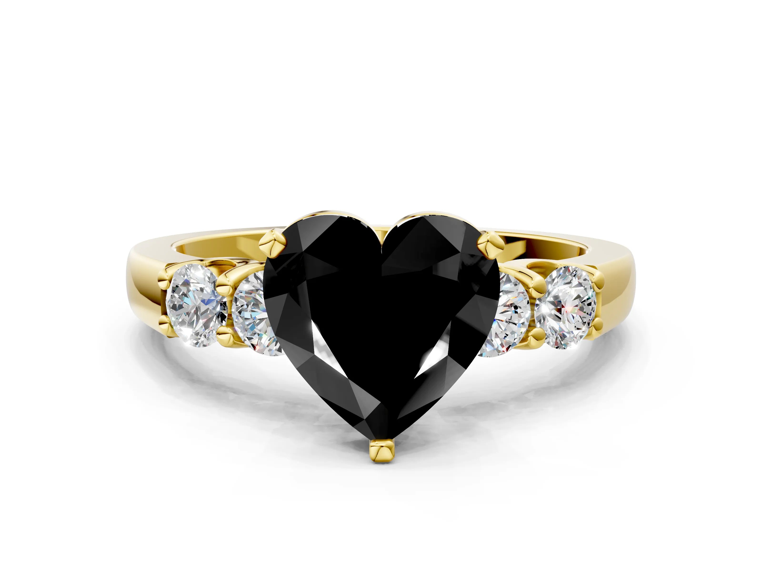 Yellow gold Fancy Black Heart Cut Brilliant Diamond Five-Stone Engagement Ring with Prong Setting on a Classic Band_3