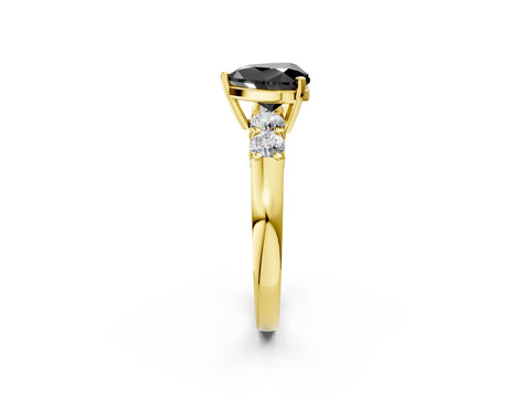 Yellow gold Fancy Black Heart Cut Brilliant Diamond Five-Stone Engagement Ring with Prong Setting on a Classic Band_5