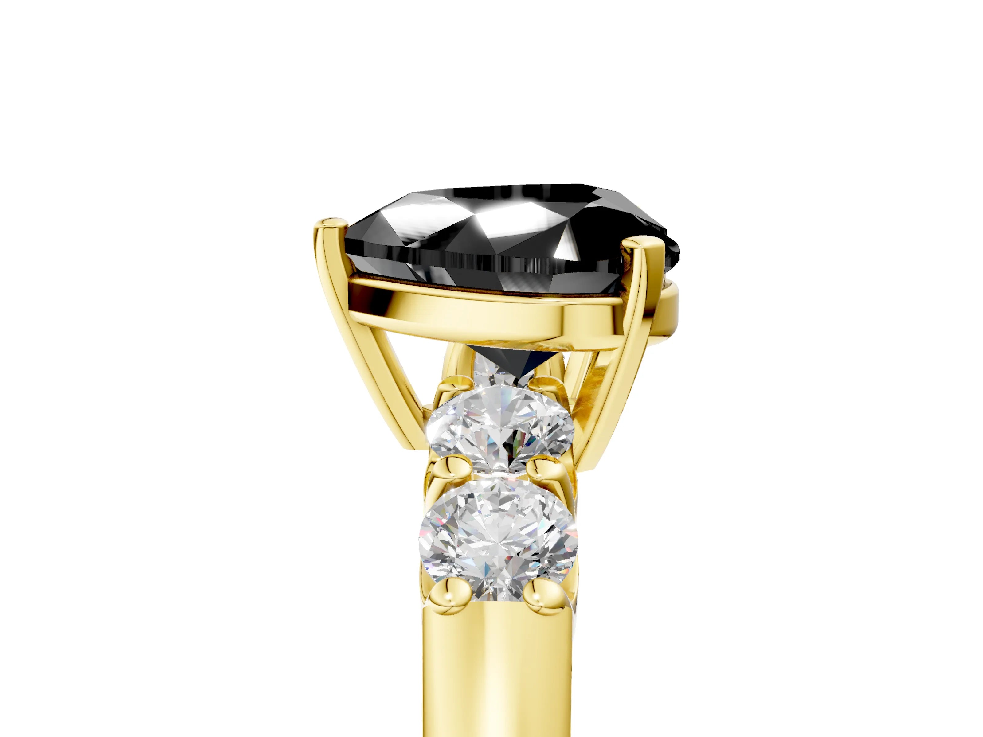 Yellow gold Fancy Black Heart Cut Brilliant Diamond Five-Stone Engagement Ring with Prong Setting on a Classic Band_8