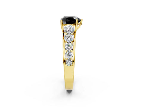 Yellow gold Fancy Black Heart Cut Brilliant Diamond Pavé Band with Six-Prong Setting_2
