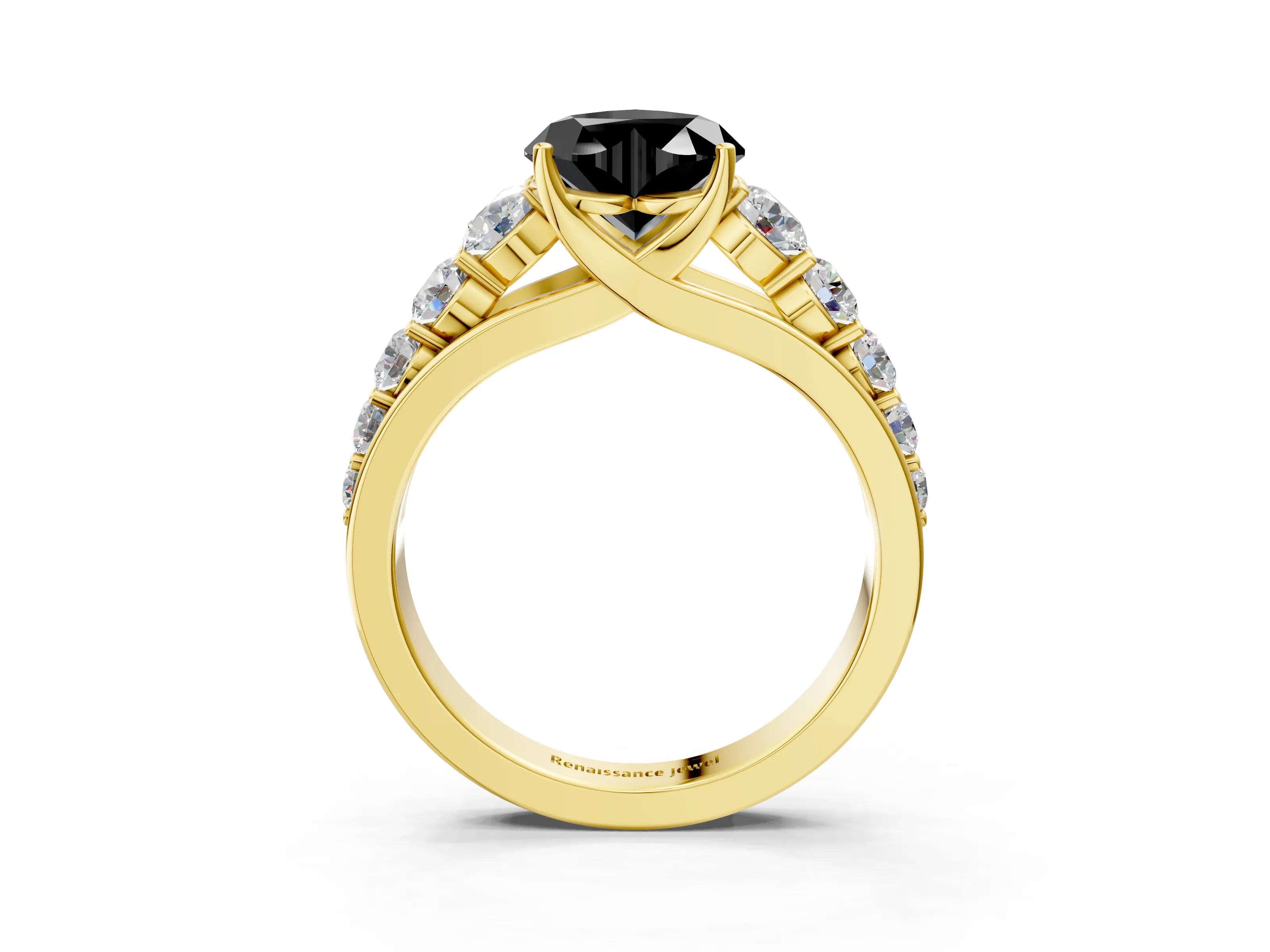 Yellow gold Fancy Black Heart Cut Brilliant Diamond Pavé Band with Six-Prong Setting_3