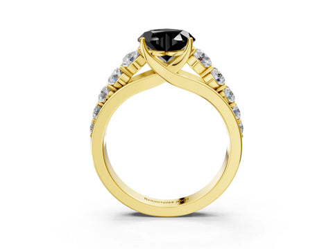 Yellow gold Fancy Black Heart Cut Brilliant Diamond Pavé Band with Six-Prong Setting_3