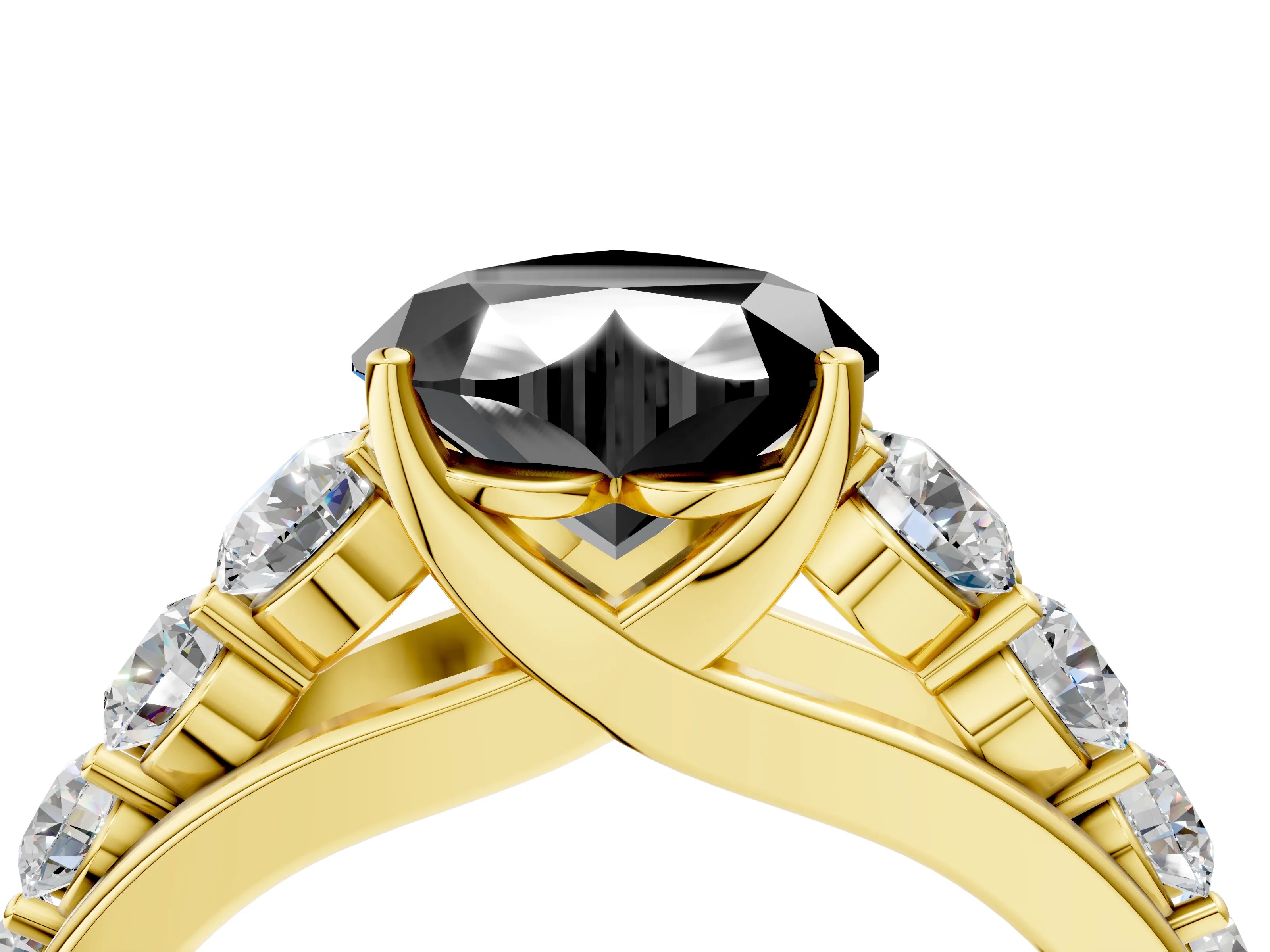 Yellow gold Fancy Black Heart Cut Brilliant Diamond Pavé Band with Six-Prong Setting_4