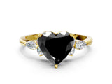Yellow gold Fancy Black Heart Cut Brilliant Diamond Solitaire Ring with Pear Side Stones and Four-Prong Setting_3