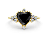 Yellow gold Fancy Black Heart Cut Brilliant Diamond with Cluster Setting on a Beaded Band and Four-Prong Setting_12