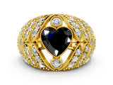 Yellow gold Fancy Black Heart Cut Brilliant Halo Pave Diamond Milgrain Ring