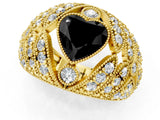 Yellow gold Fancy Black Heart Cut Brilliant Halo Pave Diamond Milgrain Ring_1