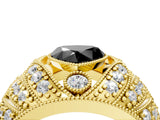Yellow gold Fancy Black Heart Cut Brilliant Halo Pave Diamond Milgrain Ring_4