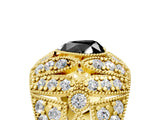 Yellow gold Fancy Black Heart Cut Brilliant Halo Pave Diamond Milgrain Ring_5