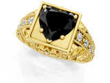 Yellow gold Fancy Black Heart Cut Brilliant Milgrain Filigree Diamond Ring with Square Prong Setting_1