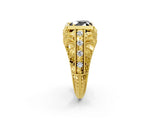 Yellow gold Fancy Black Heart Cut Brilliant Milgrain Filigree Diamond Ring with Square Prong Setting_2