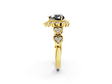 Yellow gold Fancy Black Heart Cut Brilliant Milgrain Pave Heart Band Solitaire Ring_2