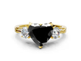 Yellow gold Fancy Black Heart Cut Brilliant Three-Stone Diamond Ring with Pavé Band and Four-Prong Setting_3