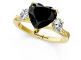 Yellow gold Fancy Black Heart Cut Brilliant Three-Stone Diamond Ring with Pavé Band and Four-Prong Setting_4