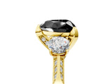Yellow gold Fancy Black Heart Cut Brilliant Three-Stone Diamond Ring with Pavé Band and Four-Prong Setting_8
