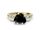 Yellow gold Fancy Black Heart Cut Brilliant Three-Stone Pave Band with Four-Prong Setting