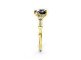 Yellow gold Fancy Black Heart Cut Brilliant Three-Stone Pave Band with Four-Prong Setting_2