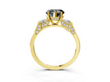 Yellow gold Fancy Black Heart Cut Brilliant Three-Stone Pave Band with Four-Prong Setting_3