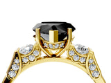 Yellow gold Fancy Black Heart Cut Brilliant Three-Stone Pave Band with Four-Prong Setting_4