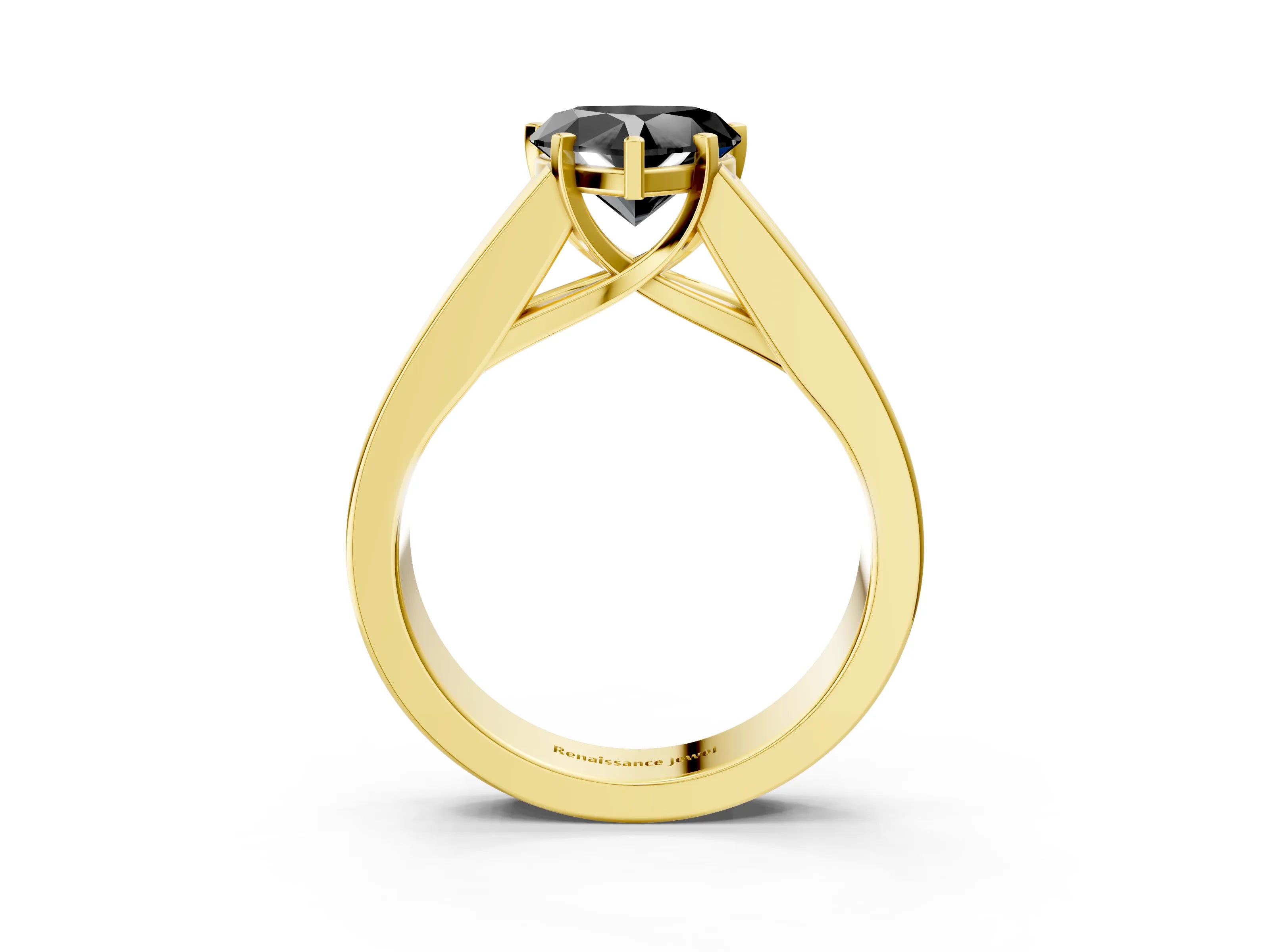 Yellow gold Fancy Black Heart Cut Cut Channel Set Solitaire Ring with Four-Prong Setting_3