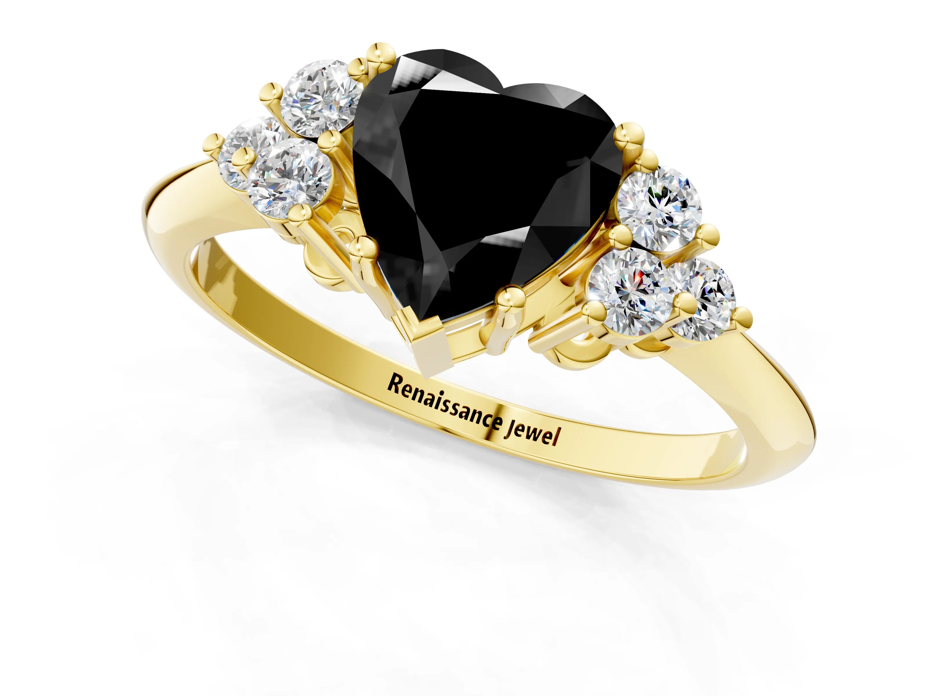 Yellow gold Fancy Black Heart Cut Cut Diamond Cluster Ring with Solitaire Band and Four-Prong Setting_1
