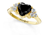 Yellow gold Fancy Black Heart Cut Cut Diamond Cluster Ring with Solitaire Band and Four-Prong Setting_1