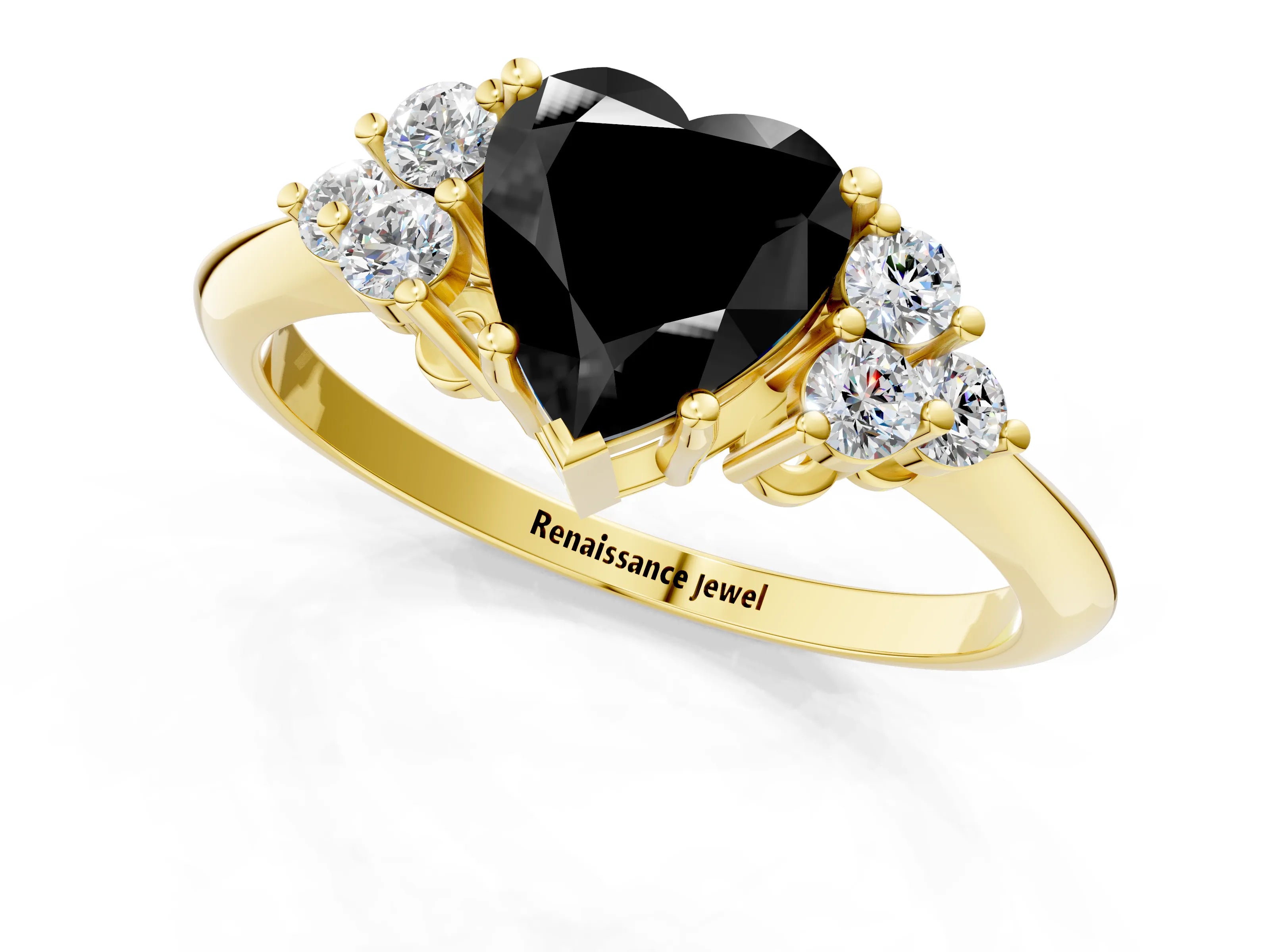 Yellow gold Fancy Black Heart Cut Cut Diamond Cluster Ring with Solitaire Band and Four-Prong Setting_13