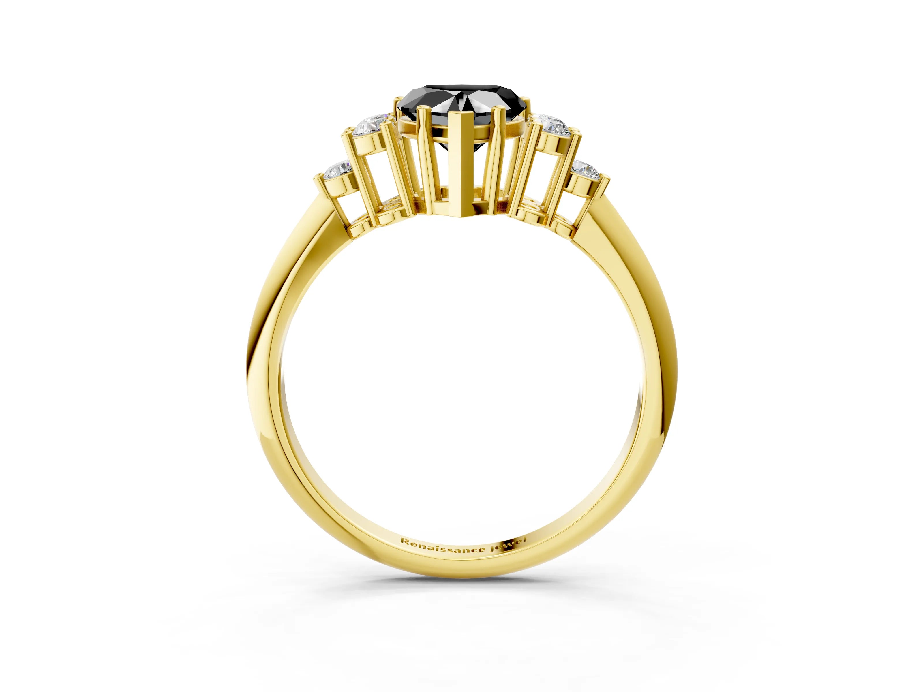 Yellow gold Fancy Black Heart Cut Cut Diamond Cluster Ring with Solitaire Band and Four-Prong Setting_3