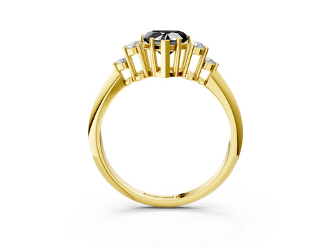 Yellow gold Fancy Black Heart Cut Cut Diamond Cluster Ring with Solitaire Band and Four-Prong Setting_3