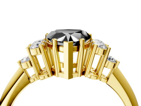 Yellow gold Fancy Black Heart Cut Cut Diamond Cluster Ring with Solitaire Band and Four-Prong Setting_4