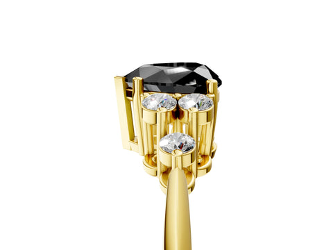 Yellow gold Fancy Black Heart Cut Cut Diamond Cluster Ring with Solitaire Band and Four-Prong Setting_5