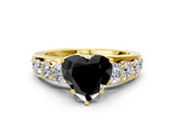 Yellow gold Fancy Black Heart Cut Cut Diamond Engagement Ring with Pavé Band and Four-Prong Setting